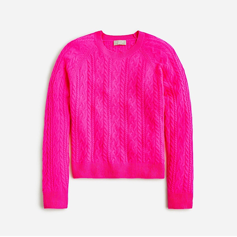 J. Crew Fuchsia Cashmere Cropped Cable-knit Crewneck Sweater - Size M